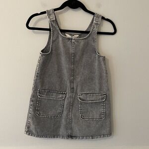 H&M Girls Size 7 Denim Overall Dress Gray Black Acid Wash Pockets 100% Cotton